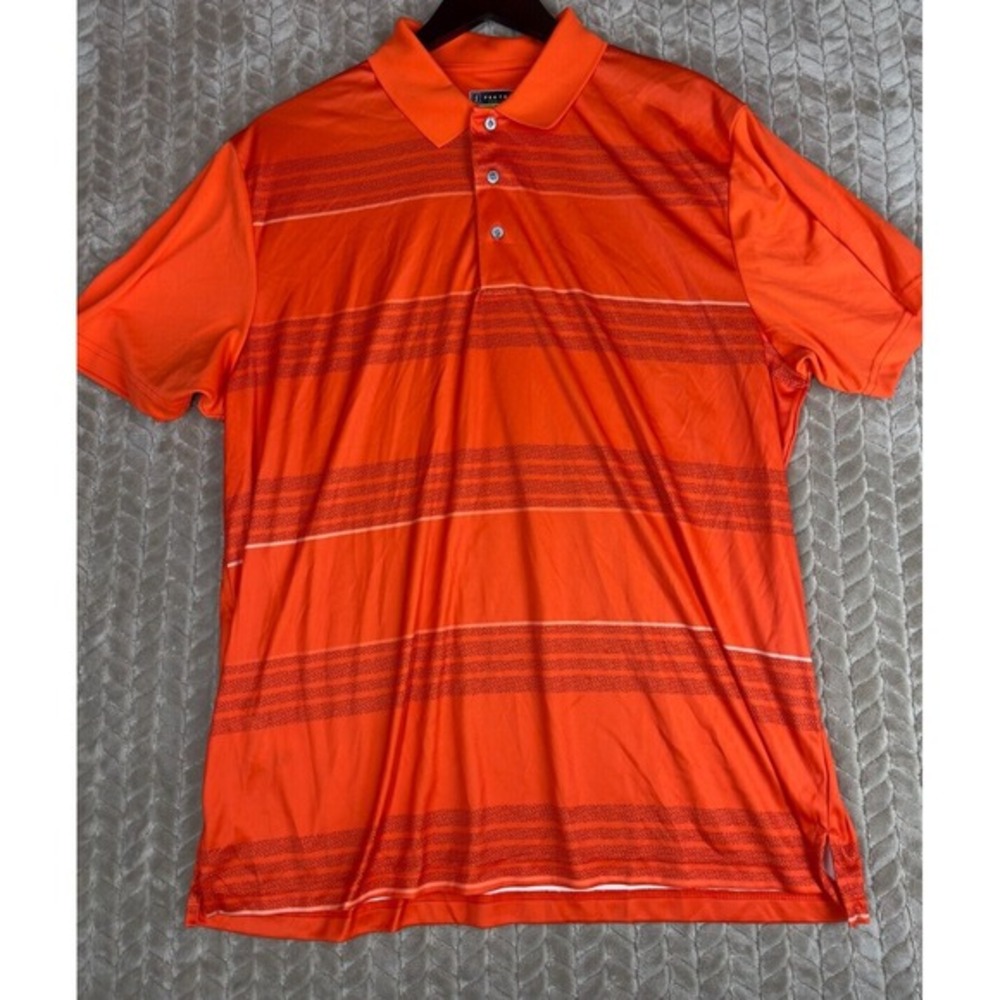 PGA TOUR‎ Polo Shirt Men XXL Orange Striped Pro Series Athletic Fit